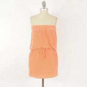 Aaron Ashe Dress M Neon Orange Silk Strapless Draw